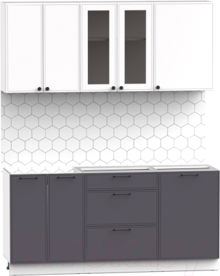 Кухонный гарнитур Интермебель Лион-13 1.7м без столешницы (белый софт/графит софт)