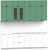 Кухонный гарнитур Интермебель Лион-8 2.4м без столешницы (мята софт/белый софт) - 