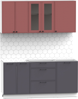 Кухонный гарнитур Интермебель Лион-13 1.7м без столешницы (красная глазурь софт/графит софт) - 