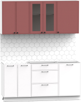 Кухонный гарнитур Интермебель Лион-13 1.7м без столешницы (красная глазурь софт/белый софт) - 