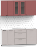 Кухонный гарнитур Интермебель Лион-13 1.7м без столешницы (красная глазурь софт/луна софт) - 