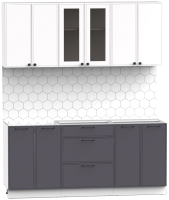 Кухонный гарнитур Интермебель Лион-14 1.8м без столешницы (белый софт/графит софт) - 