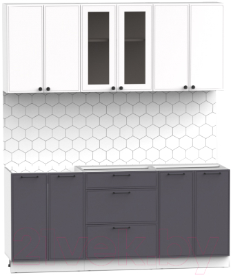 Готовая кухня Интермебель Лион-14 1.8м без столешницы (белый софт/графит софт)