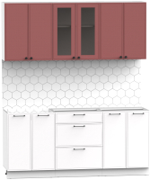 Кухонный гарнитур Интермебель Лион-14 1.8м без столешницы (красная глазурь софт/белый софт) - 