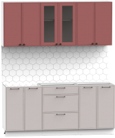 Кухонный гарнитур Интермебель Лион-14 1.8м без столешницы (красная глазурь софт/луна софт) - 
