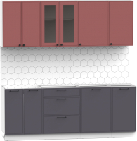 Кухонный гарнитур Интермебель Лион-16 2.1м без столешницы (красная глазурь софт/графит софт) - 