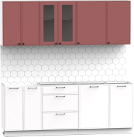 Кухонный гарнитур Интермебель Лион-16 2.1м без столешницы (красная глазурь софт/белый софт) - 