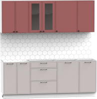 Кухонный гарнитур Интермебель Лион-16 2.1м без столешницы (красная глазурь софт/луна софт) - 