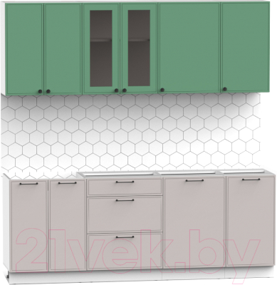Кухонный гарнитур Интермебель Лион-16 2.1м без столешницы (мята софт/луна софт)