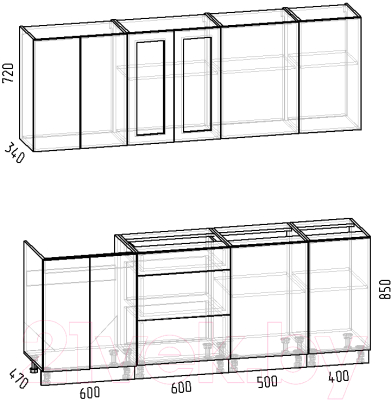Кухонный гарнитур Интермебель Лион-16 2.1м без столешницы (красная глазурь софт/графит софт)