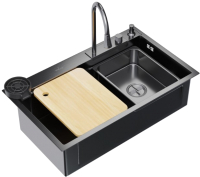 Мойка кухонная со смесителем Mixline Pro 552104 (черный графит, с сифоном) - 