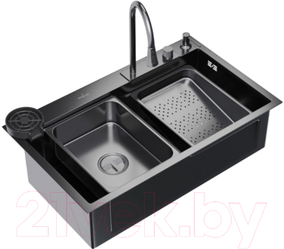 Мойка кухонная со смесителем Mixline Pro 552104 (черный графит, с сифоном)