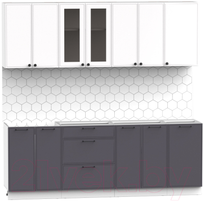 Кухонный гарнитур Интермебель Лион-17 2.2м без столешницы (белый софт/графит софт)