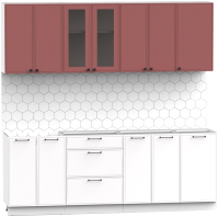 Кухонный гарнитур Интермебель Лион-17 2.2м без столешницы (красная глазурь софт/белый софт) - 