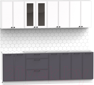 Кухонный гарнитур Интермебель Лион-18 2.4м без столешницы (белый софт/графит софт)