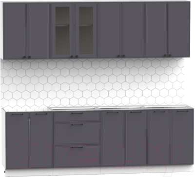 Кухонный гарнитур Интермебель Лион-18 2.4м без столешницы (графит софт)