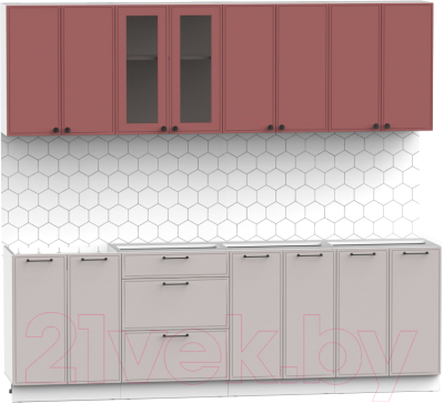 Готовая кухня Интермебель Лион-18 2.4м без столешницы (красная глазурь софт/луна софт)