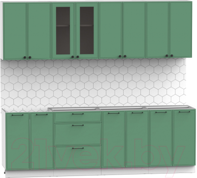 Готовая кухня Интермебель Лион-18 2.4м без столешницы (мята софт/белый софт)