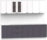 Кухонный гарнитур Интермебель Лион-19 2.6м без столешницы (белый софт/графит софт) - 