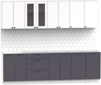 Кухонный гарнитур Интермебель Лион-19 2.6м без столешницы (белый софт/графит софт)