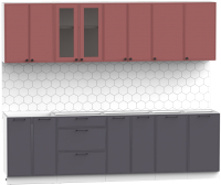 Кухонный гарнитур Интермебель Лион-19 2.6м без столешницы (красная глазурь софт/графит софт) - 