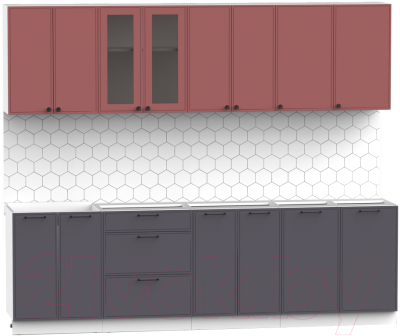 Готовая кухня Интермебель Лион-19 2.6м без столешницы (красная глазурь софт/графит софт)