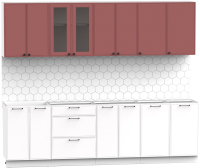 Кухонный гарнитур Интермебель Лион-19 2.6м без столешницы (красная глазурь софт/белый софт) - 