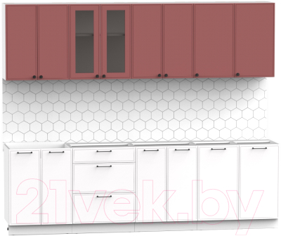 Готовая кухня Интермебель Лион-19 2.6м без столешницы (красная глазурь софт/белый софт)