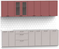 Кухонный гарнитур Интермебель Лион-19 2.6м без столешницы (красная глазурь софт/луна софт) - 