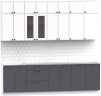 Кухонный гарнитур Интермебель Лион-9 2.6м без столешницы (белый софт/графит софт) - 