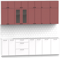 Кухонный гарнитур Интермебель Лион-9 2.6м без столешницы (красная глазурь софт/белый софт) - 