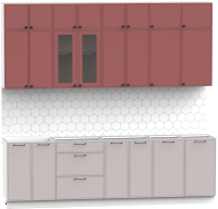Кухонный гарнитур Интермебель Лион-9 2.6м без столешницы (красная глазурь софт/луна софт) - 