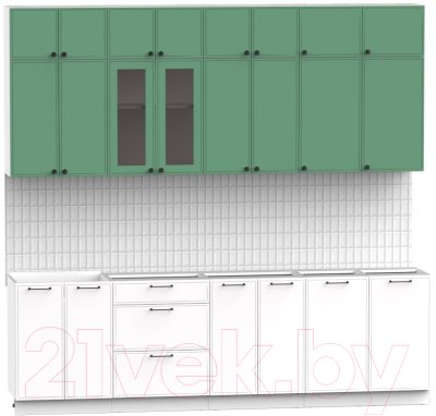Кухонный гарнитур Интермебель Лион-9 2.6м без столешницы (мята софт/белый софт)