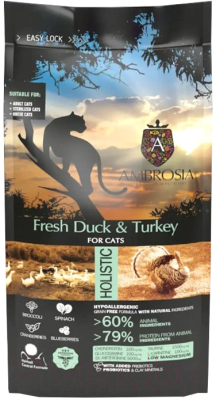 Сухой корм для кошек Ambrosia Grain Free для стерилизов., свежие утка и индейка / U/ACDT5 (5кг)