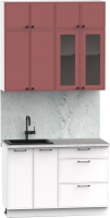 Кухонный гарнитур Интермебель Лион-1 В-1 1.2м (красная глазурь софт/белый софт/мрамор лацио белый) - 