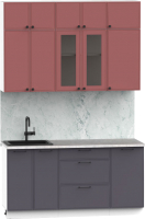 Кухонный гарнитур Интермебель Лион-2 В-1 1.6м (красная глазурь софт/графит софт/мрамор лацио белый) - 