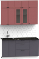 Кухонный гарнитур Интермебель Лион-2 В-1 1.6м (красная глазурь софт/графит софт/сесамо) - 