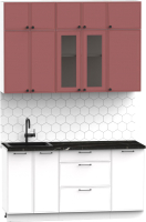 Кухонный гарнитур Интермебель Лион-2 В-1 1.6м (красная глазурь софт/белый софт/сесамо) - 
