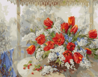 Картина по номерам Kolibriki Тюльпаны с черемухой 40x50 VA-1525 - 