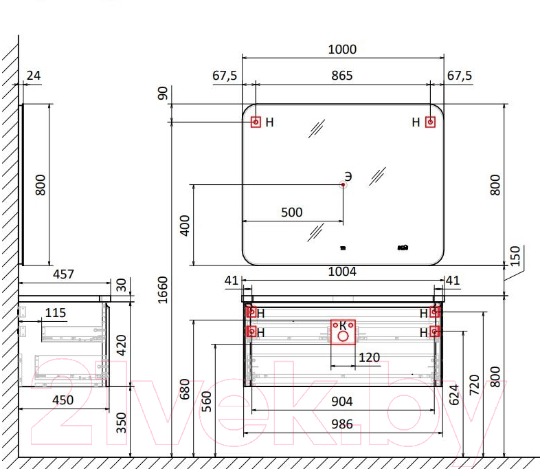 Тумба под умывальник Raval Welto 100 / Wel.01.100/P/W/RL