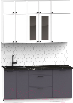 Кухонный гарнитур Интермебель Лион-3 В-1 1.7м (белый софт/графит софт/сесамо)