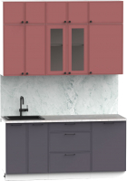 Кухонный гарнитур Интермебель Лион-3 В-1 1.7м (красная глазурь софт/графит софт/мрамор лацио белый) - 