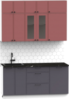 Кухонный гарнитур Интермебель Лион-3 В-1 1.7м (красная глазурь софт/графит софт/сесамо) - 