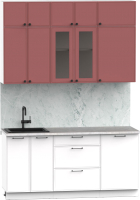 Кухонный гарнитур Интермебель Лион-3 В-1 1.7м (красная глазурь софт/белый софт/лунный камень) - 