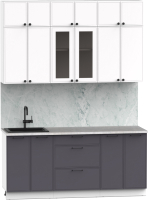 Кухонный гарнитур Интермебель Лион-4 В-1 1.8м (белый софт/графит софт/лунный камень) - 