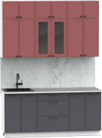 Кухонный гарнитур Интермебель Лион-4 В-1 1.8м (красная глазурь софт/графит софт/мрамор лацио белый) - 