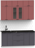 Кухонный гарнитур Интермебель Лион-4 В-1 1.8м (красная глазурь софт/графит софт/тунис) - 