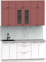 Кухонный гарнитур Интермебель Лион-4 В-1 1.8м (красная глазурь софт/белый софт/мрамор лацио белый) - 