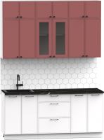 Кухонный гарнитур Интермебель Лион-4 В-1 1.8м (красная глазурь софт/белый софт/тунис) - 