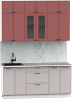 Кухонный гарнитур Интермебель Лион-4 В-1 1.8м (красная глазурь софт/луна софт/мрамор лацио белый) - 